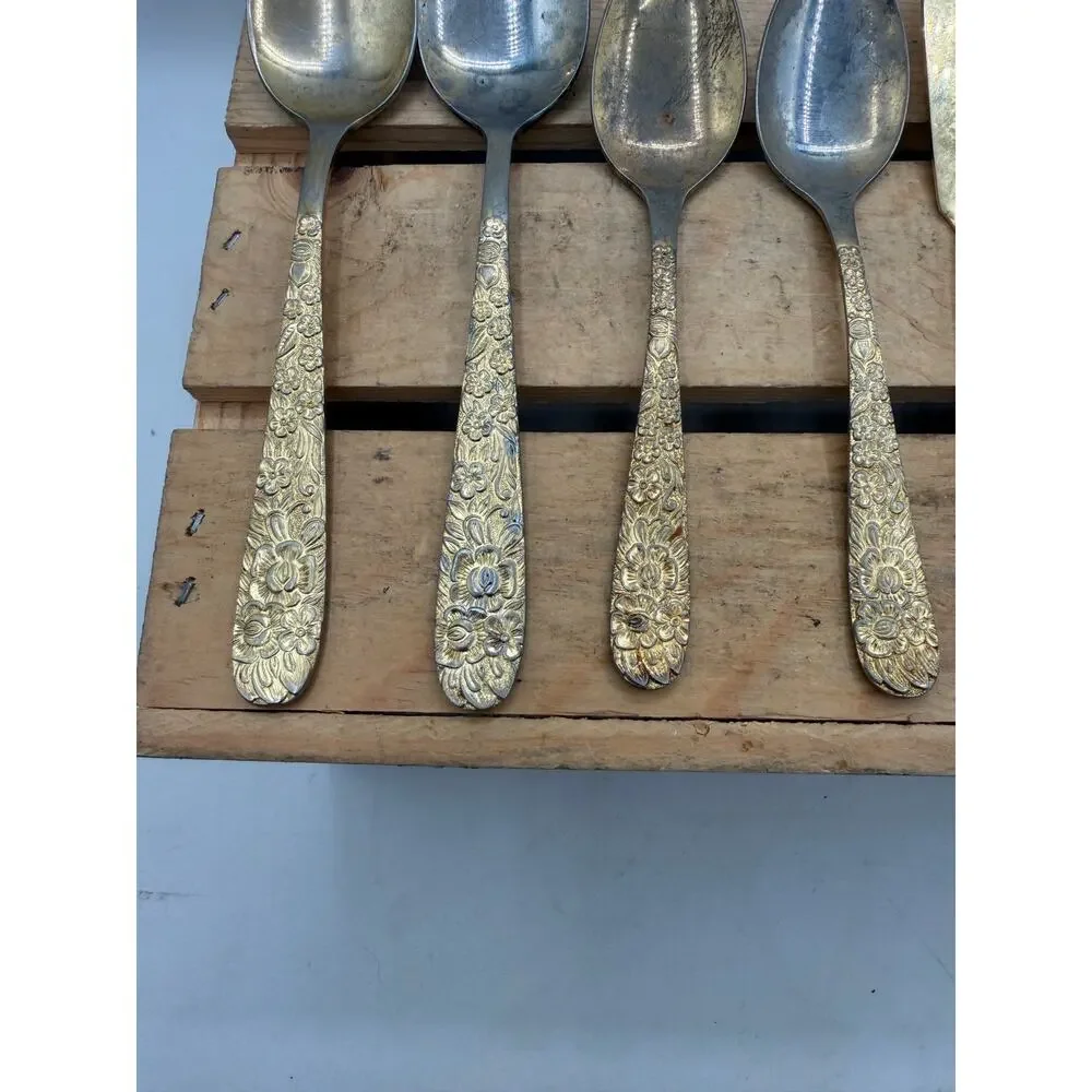 Vintage Lifetime Cutlery Gold-Tone Floral Stainless Flatware – 9 Piece Set